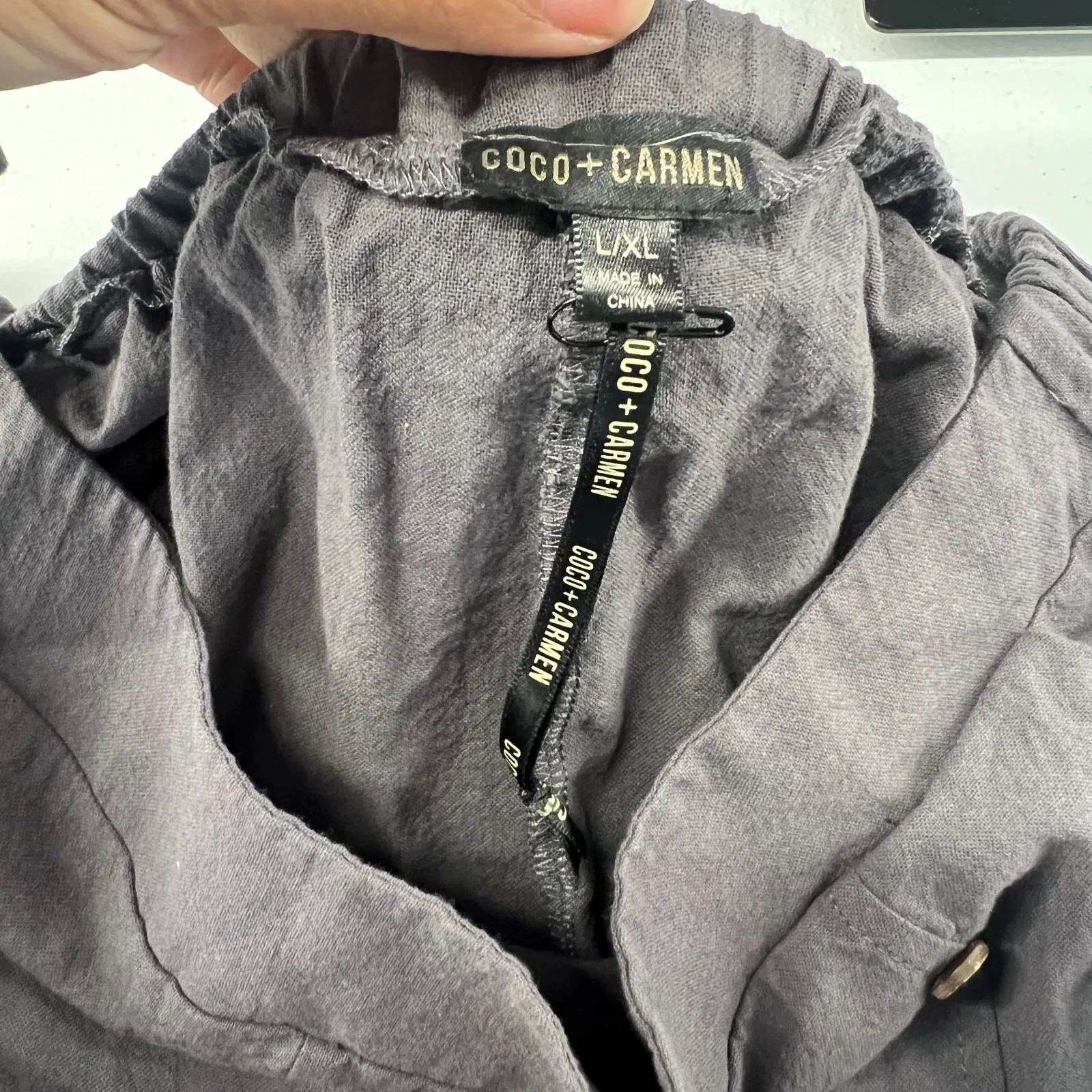 Coco + Carmen Wide Leg Pants Womens L\XL Gray Cotton High Rise Elastic Waist - Image 7