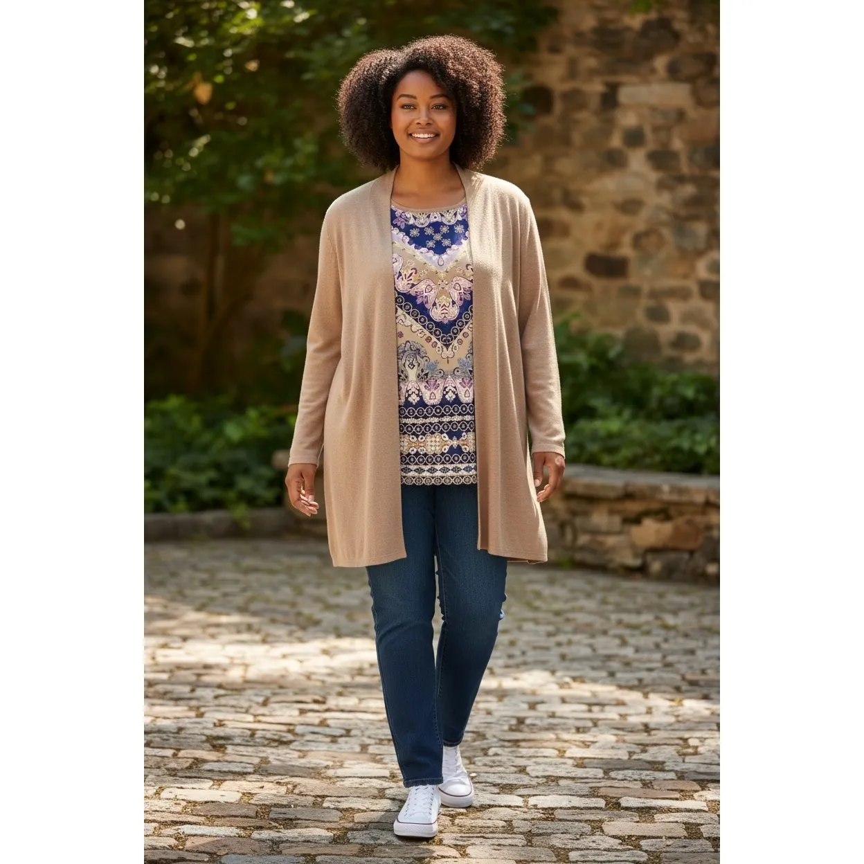 Chicos Linen Blend Sweater Cardigan Set with Paisley Print Back Panel Women Sz L - Image 12