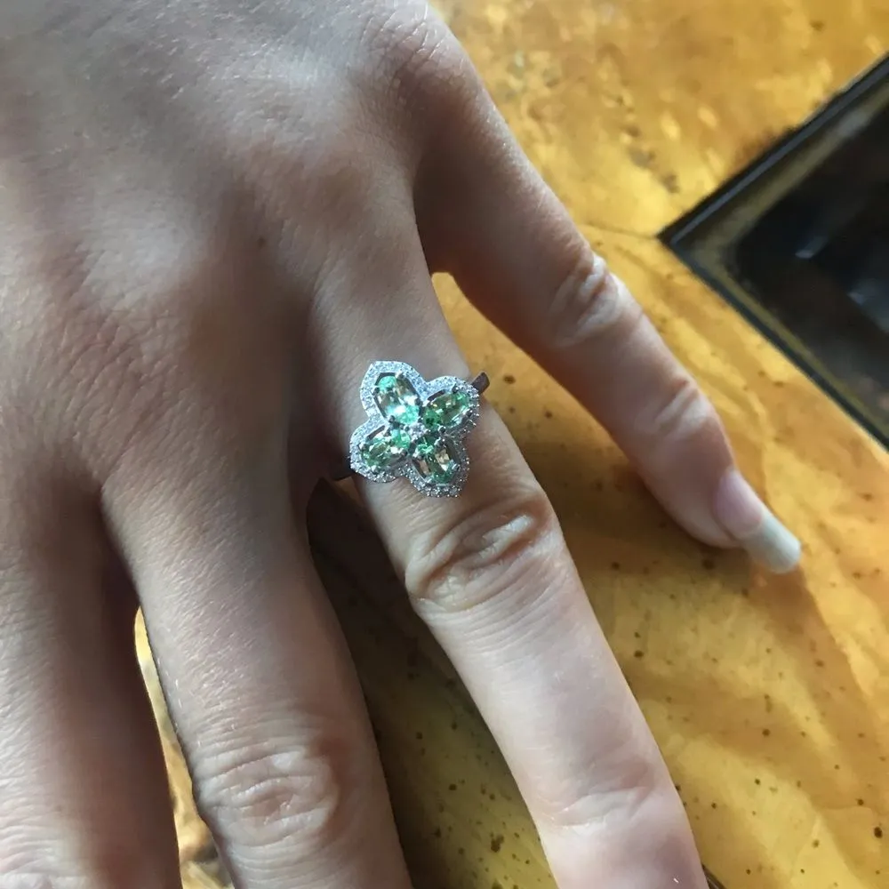 Natural Mint Garnet Moissanite Sterling Silver Ring Size 6 - Image 2