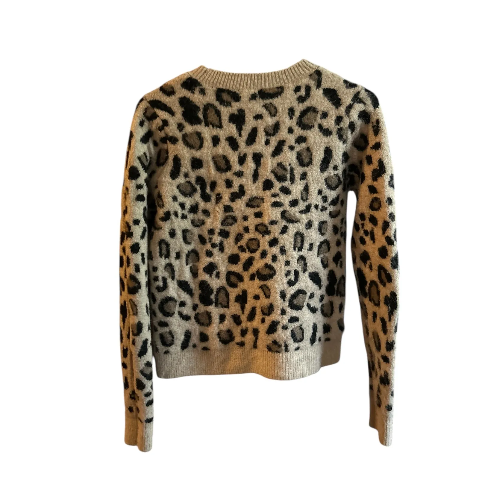 HALOGEN Leopard Print Pullover Sweater Women's Size S Crewneck BeigeBlack Casual - Image 4