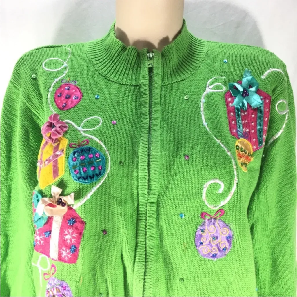 Carly St Claire Green Ugly Christmas Sweater Bows Sequins Gifts XL 1X - Image 5