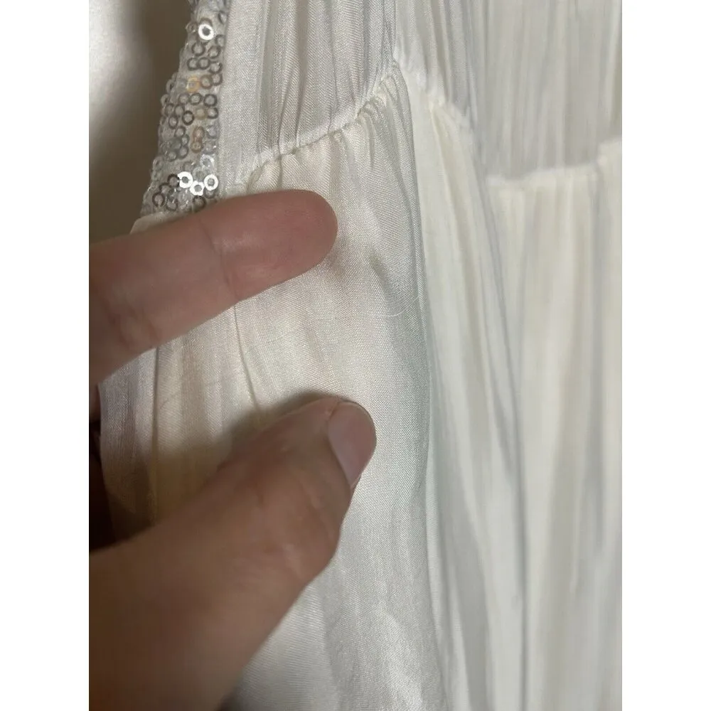 Scandal Women’s Italy White Silver Sequin Dress‎ With Straps Silk Blend Sz Small - Image 16