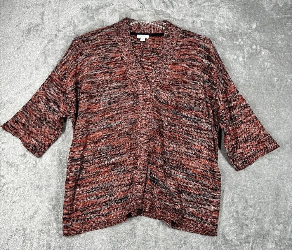 J Jill Sweater Women Medium Petite Orange Black Marled Oversized Bohemian Preppy - Image 2