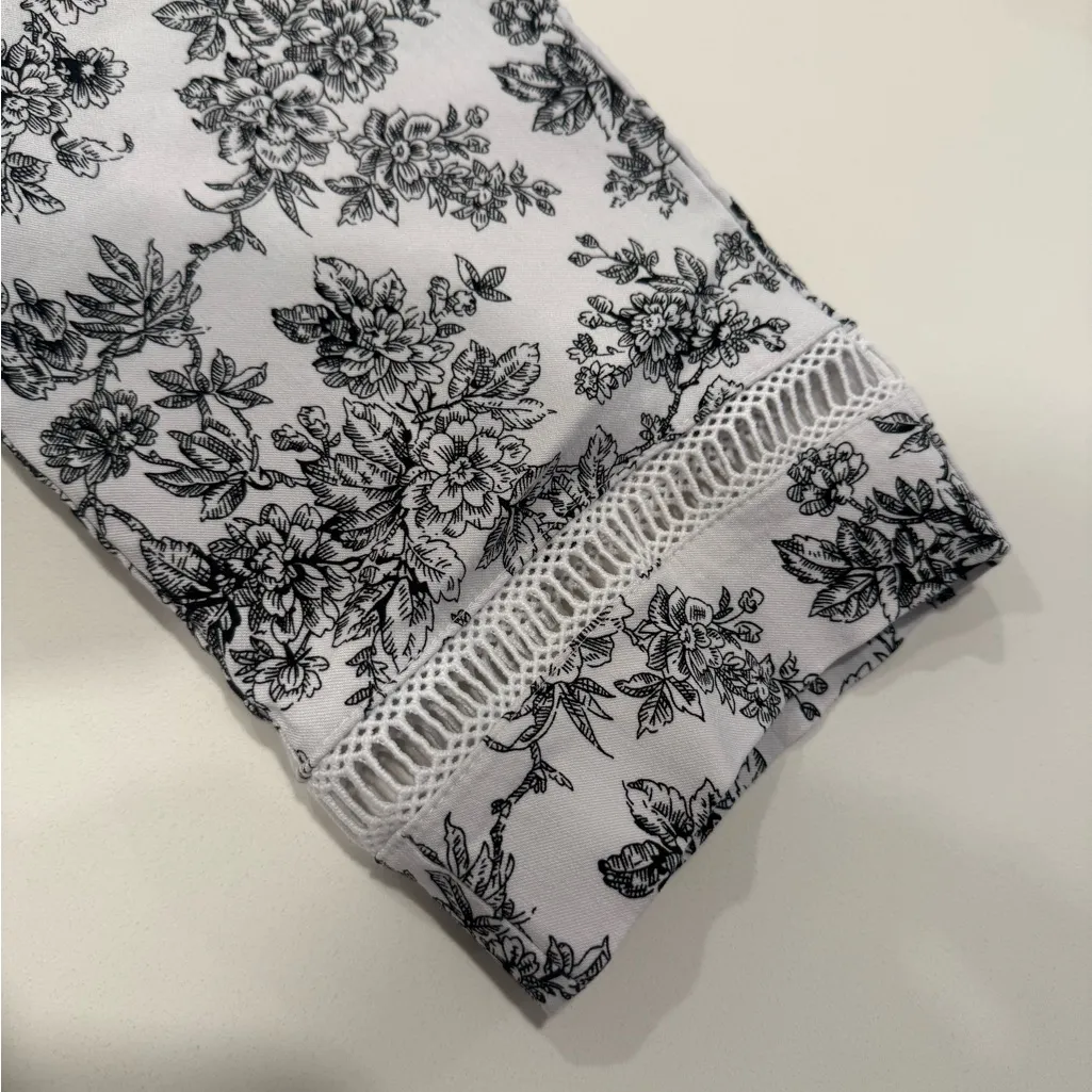 Van Heusen Black and White Floral Pants Cropped Leggings Stretch - Image 8