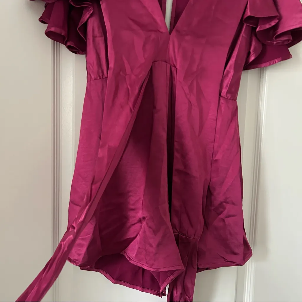 Lena Cross Tie Satin Romper Red - Image 5