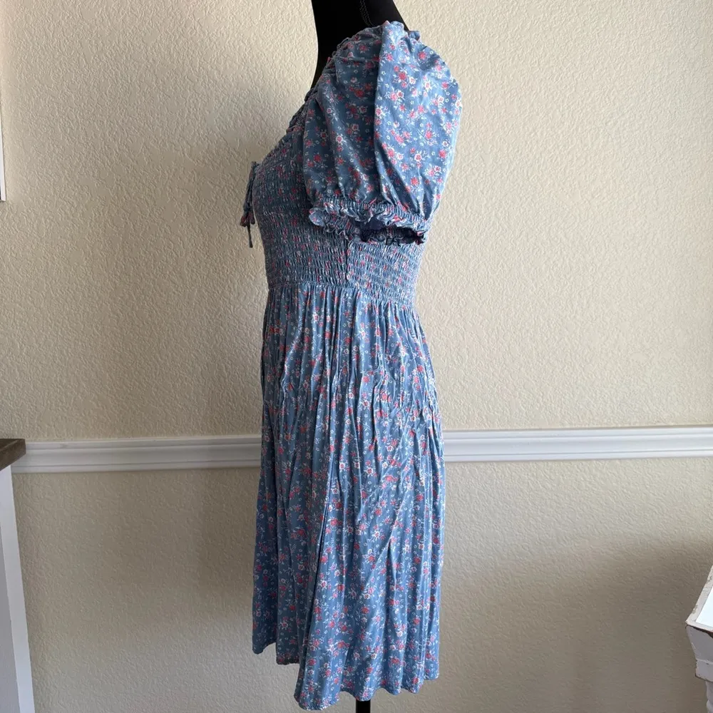 Aeropostale Floral Smocked Puff Sleeve Dress Medium Feminine Cottage Prairie - Image 3