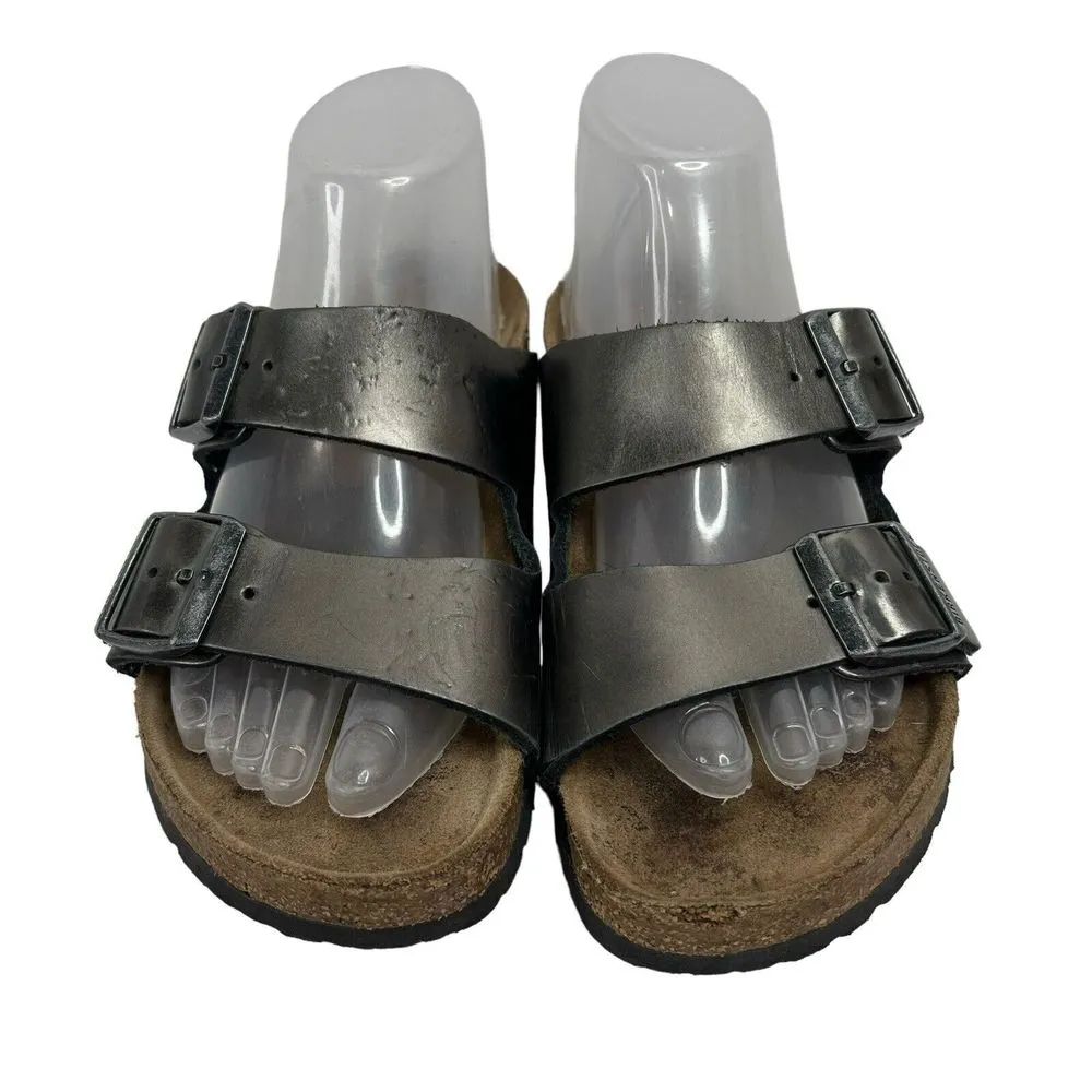 Birkenstock Women’s Size 37 US 6 6.5 Leather Sandals Anthracite Metallic Pewter - Image 2