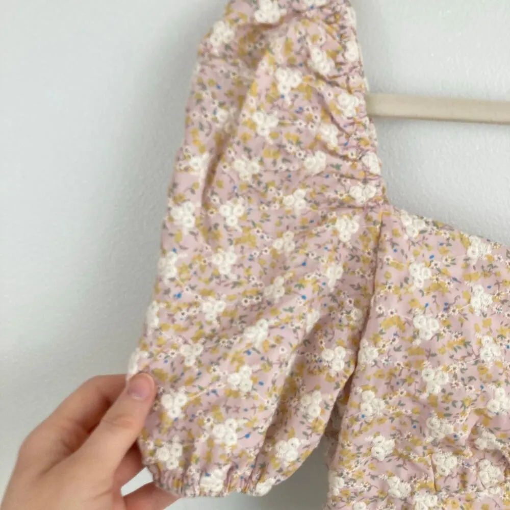 Storia Womens S Pink Floral Embroidered Puff Sleeve Crop Top Boho Cottage Fairy - Image 4