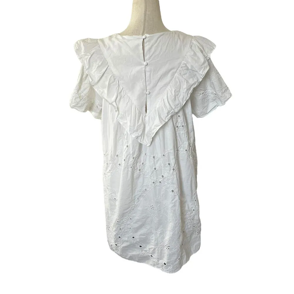 Ellison White Lined Eyelet Babydoll Dress Women Size Large | 57-31 - Image 2