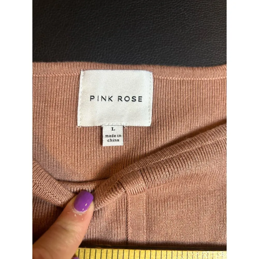 Pink Rose Square Neck Ribbed Blouse Size Large Feminine Balletcore - Image 4