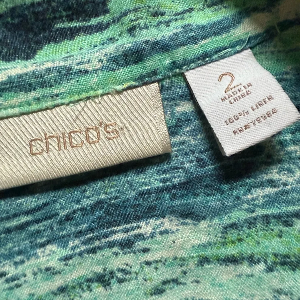 Chicos Jacket Womens Large Linen Open Front Long or Button Up Sleeve Beach - Image 5