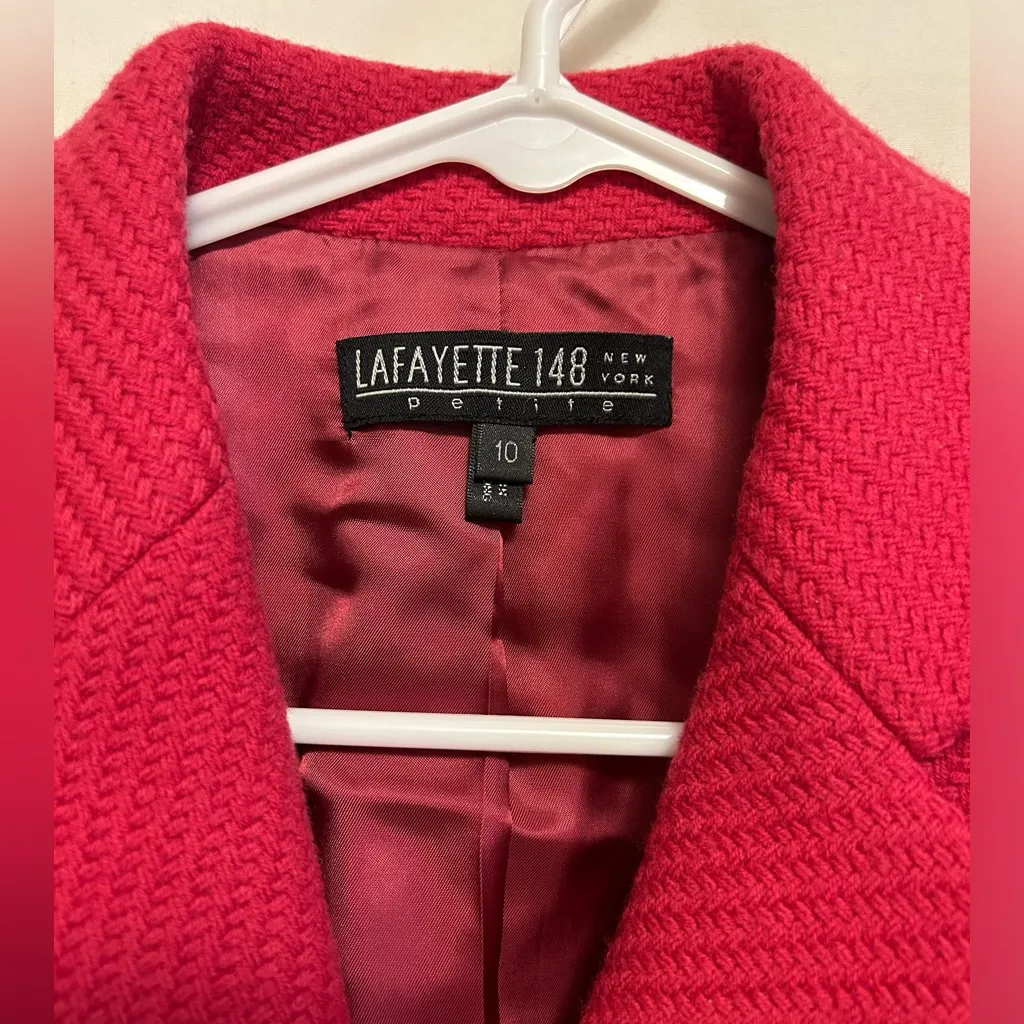 Lafayette‎ 148 Raspberry Wool Woven 3 Button Blazer Size 10P Red - Image 2
