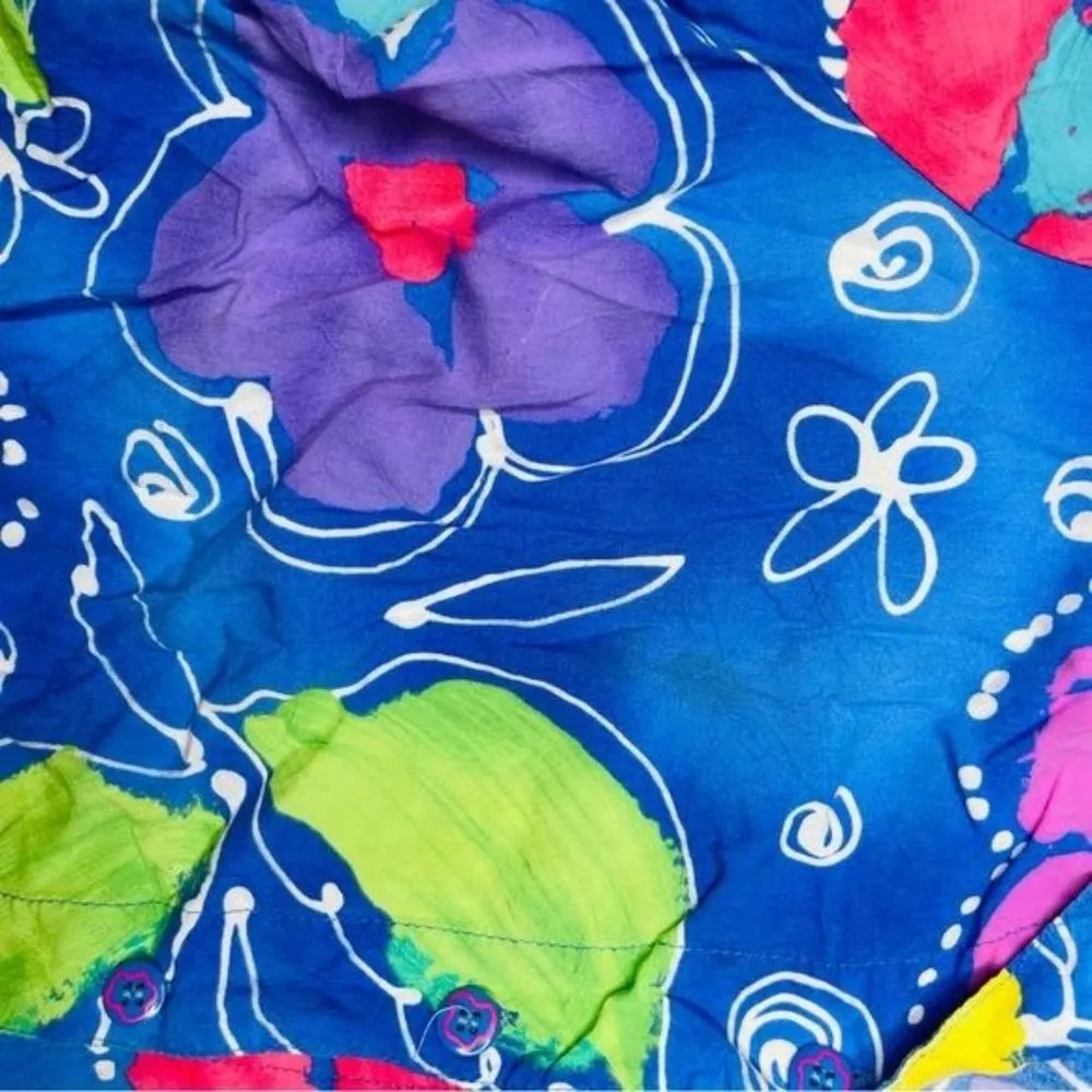 Vintage cropped jams world bright tropical floral print t shirt hawaiian med - Image 2