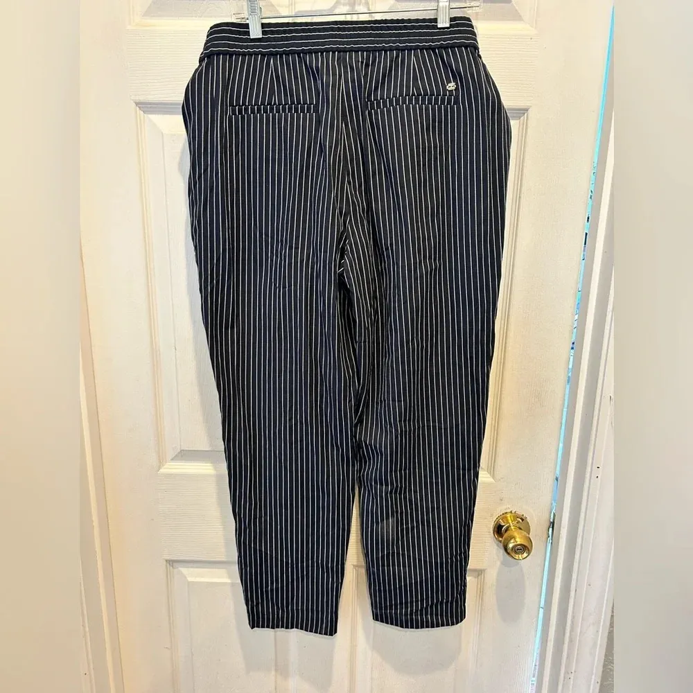 Tommy Hilfiger Midnight Navy‎ & White Pinstripe Straight Leg Belted Women Size L - Image 6