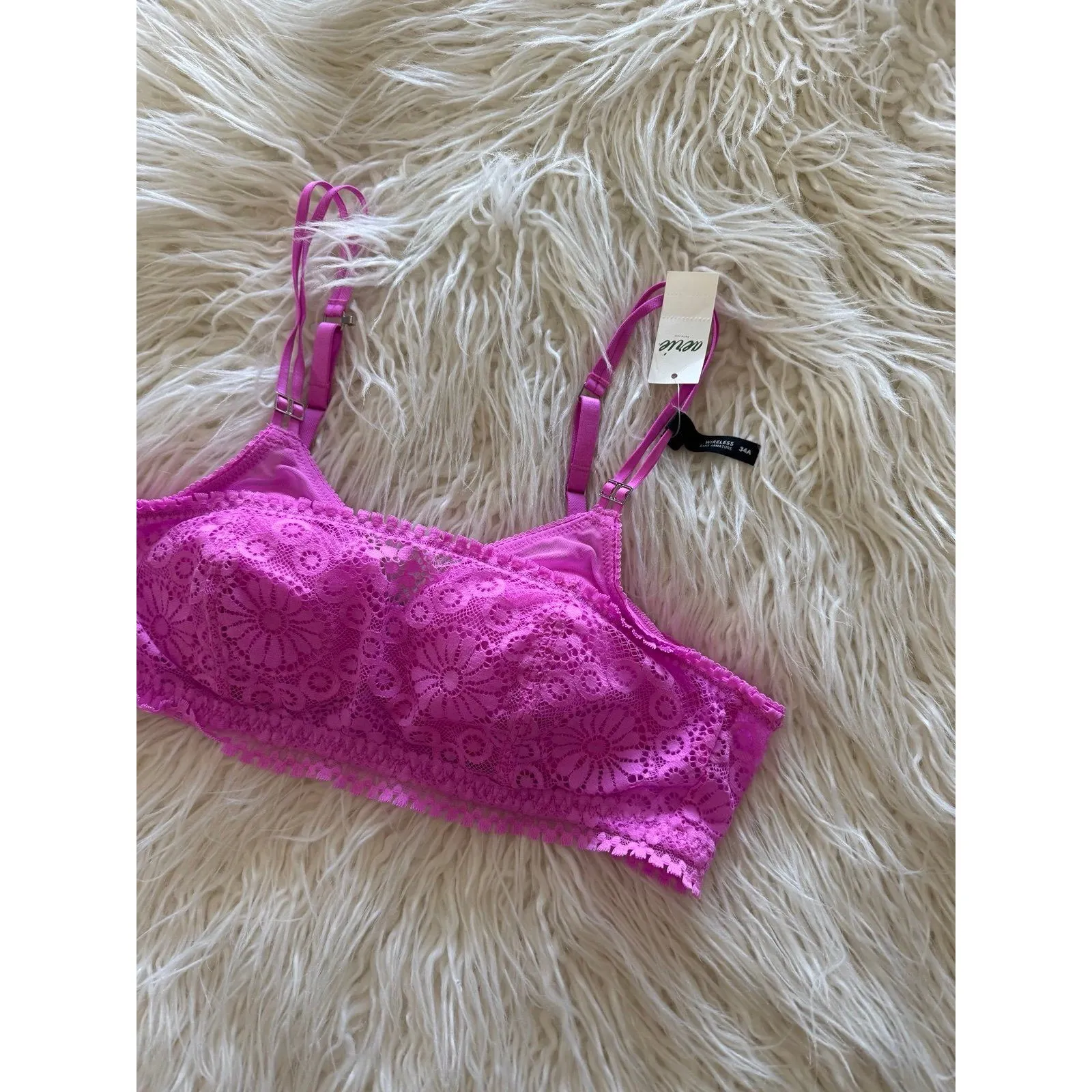 Aerie Real Power Wireless Push Up Joy Convertible Lace Bra Pink Tropics Size 34A - Image 4