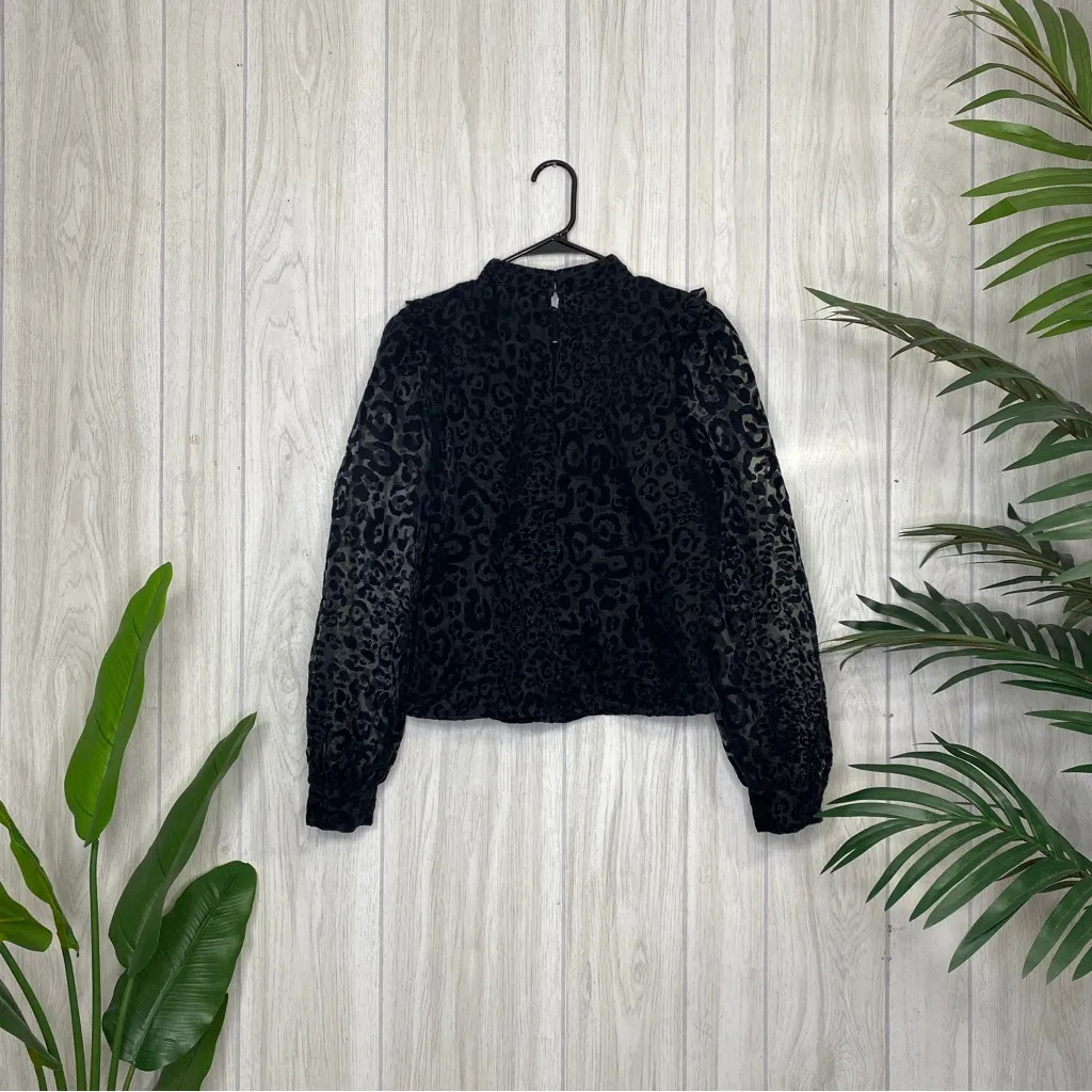Zara Organza Velvet Animal Print Puff Sleeve Top size M Medium - Image 4