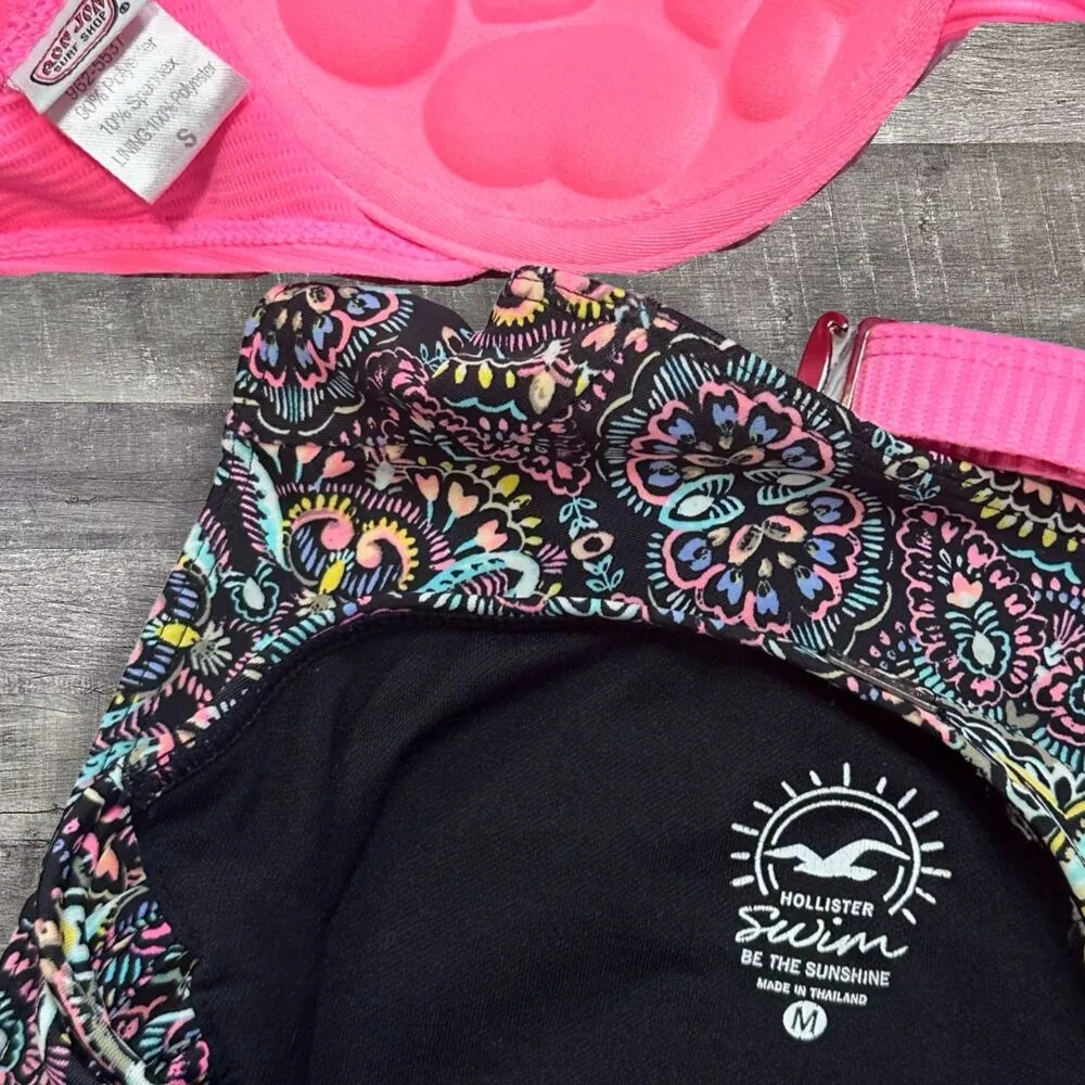 Ron Jon Bikini Push Up Pink Top S & Strappy Side High Waist Bottoms M - Image 9