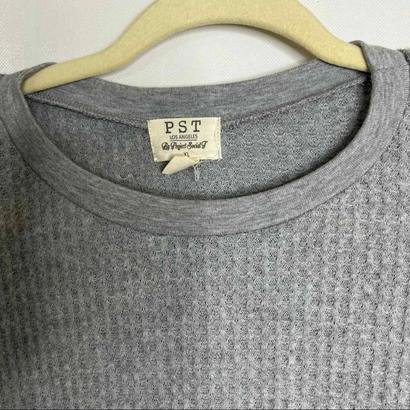 Project Social T‎ PST Womens Gray Waffle Knit Long Sleeve Top Relaxed XL - Image 5