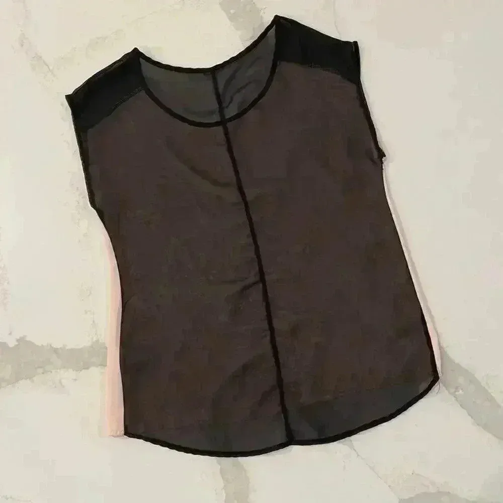 Charlotte Russe Semi Sheer Pink Black Short Sleeve Blouse Studded Women’s Small - Image 6