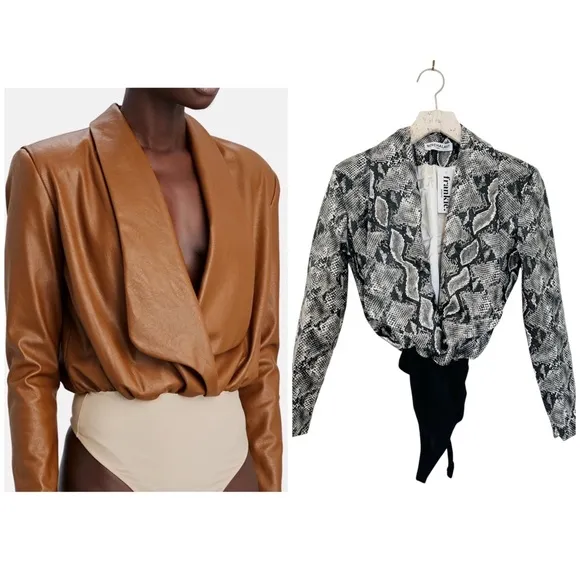 NONchalant Faux Leather revolve white/black/gray snakeskin bodysuit NWT - Image 2