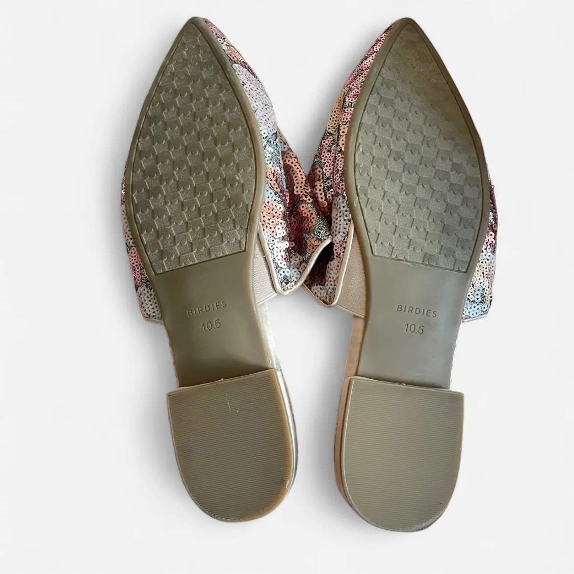 Birdies The Dove Pink Petal Floral Sequin Pointed Toe Mules Flats in Size 10.5 - Image 5