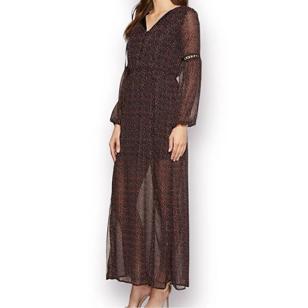 Romeo & Juliet Couture Peasant Sleeve Abstract Dot Print Maxi Dress Navy S - Image 2