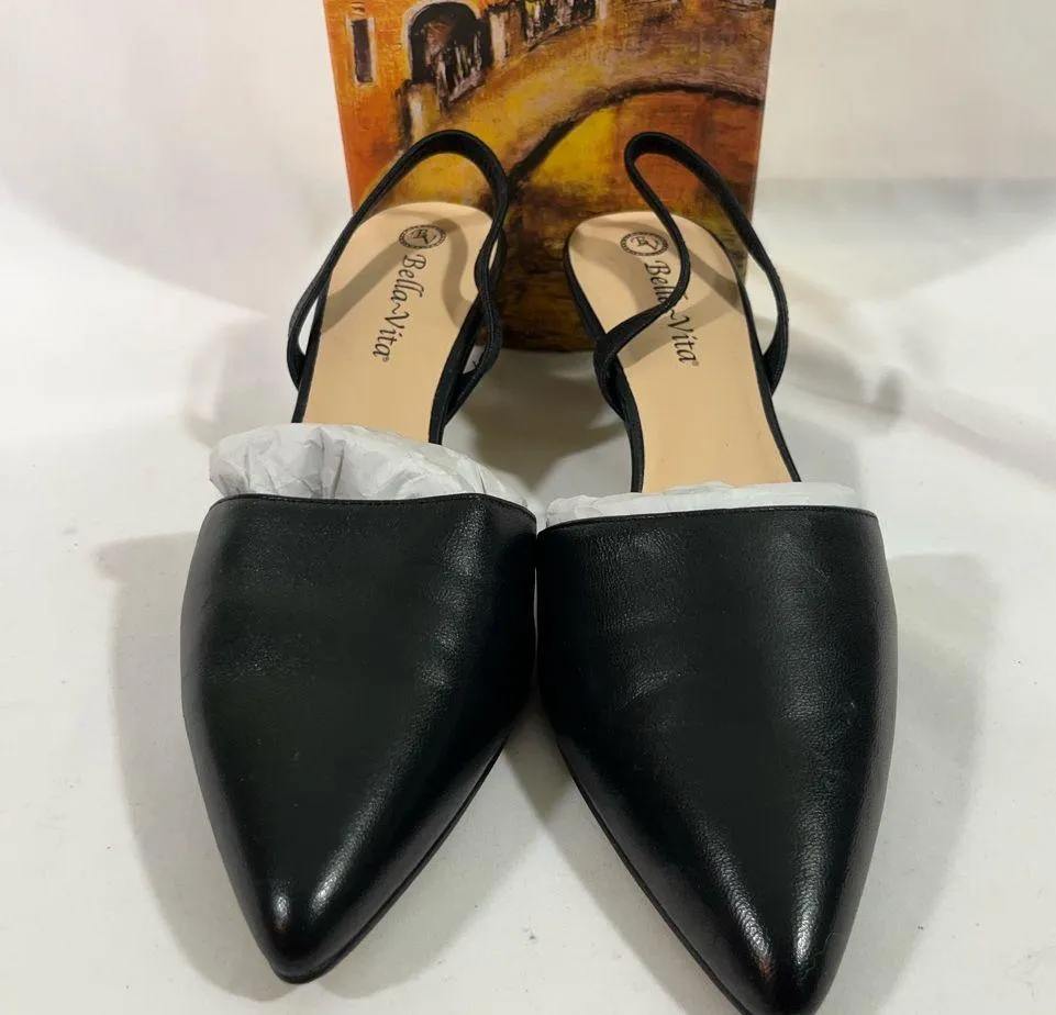 BELLA VITA LEATHER SLINGBACK SARAH KITTEN HEEL PUMP WOMENS 9W BLACK NEW IN BOX - Image 2