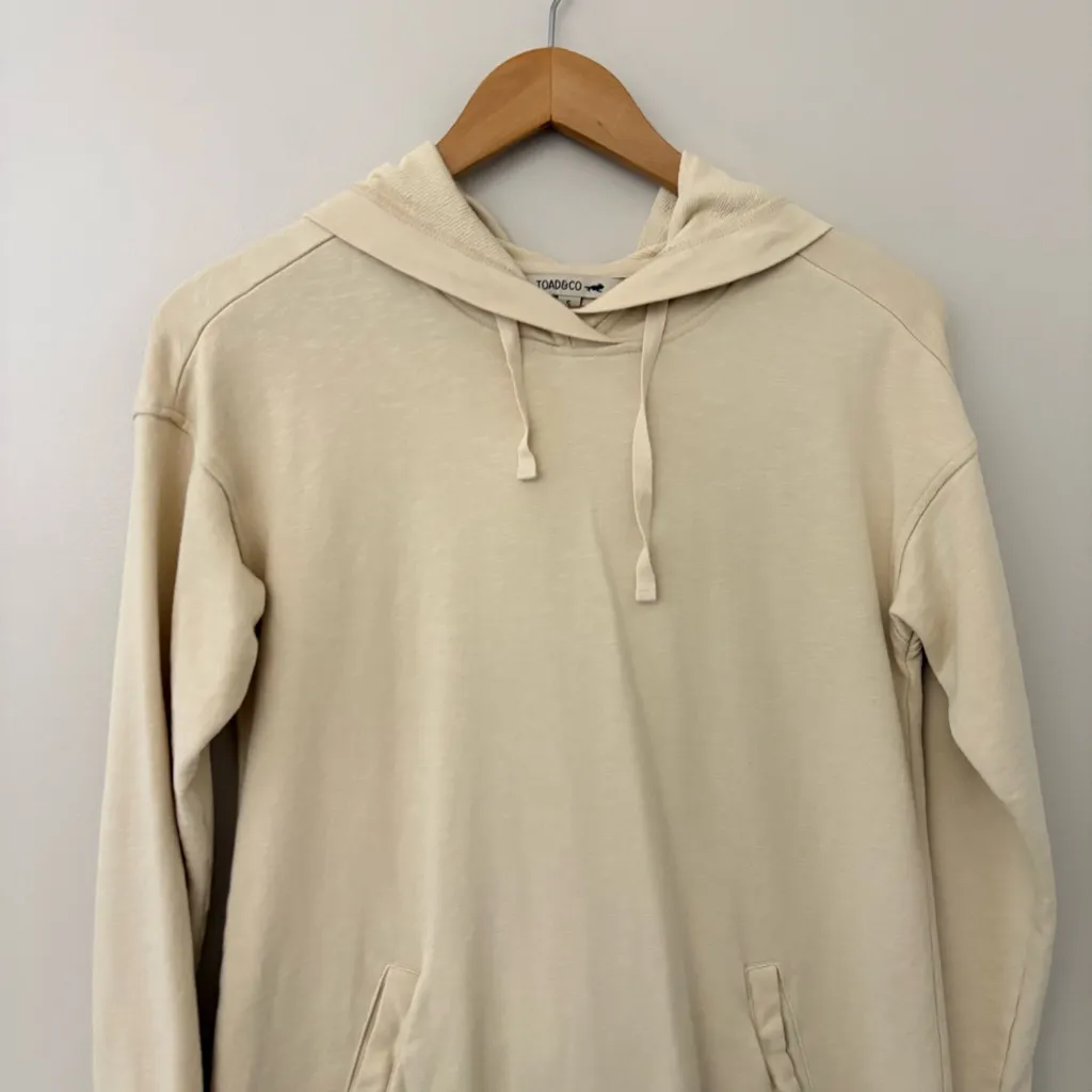 Toad&Co Cream Organic Cotton Long Sleeve Hooded Sweatshirt Dress Size S Tan - Image 5