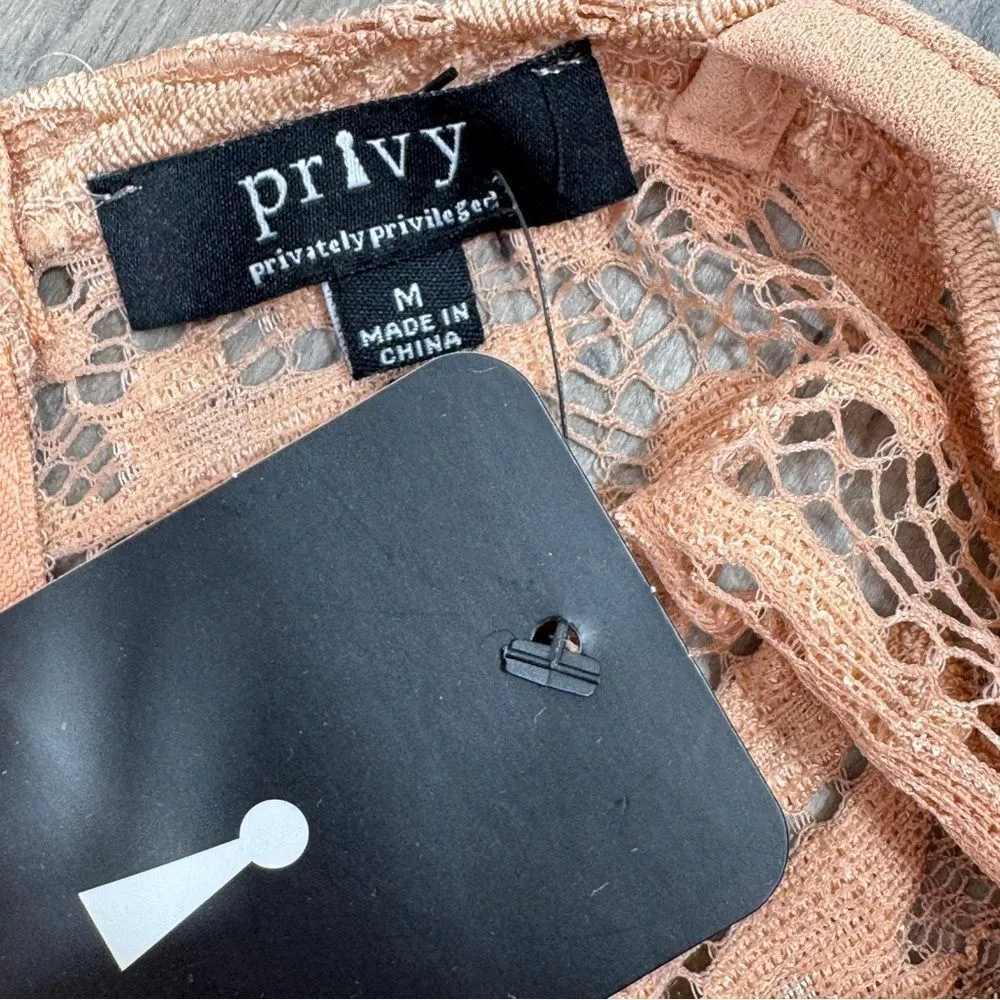 Privy Lace Top Pleated Chiffon Shorts Romper‎ Playsuit Tan Nude Medium - Image 10