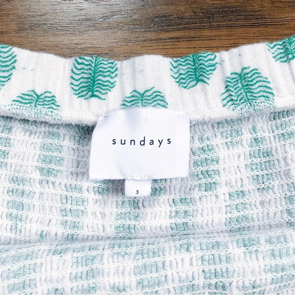 SUNDAYS • smocked mini skirt cotton gauze green palm leaf print ruffle - Image 4