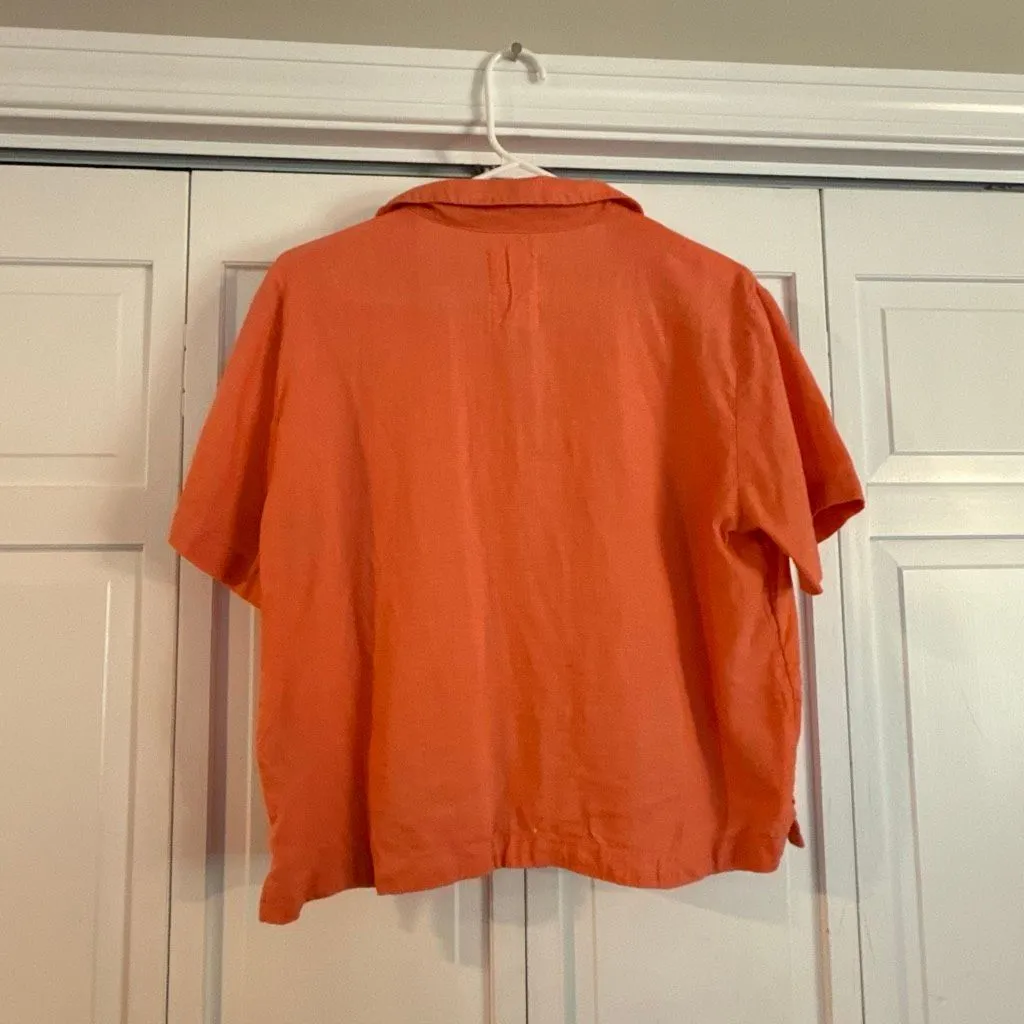 Calypso St. Barth  100% linen coral tie front button down M - Image 5