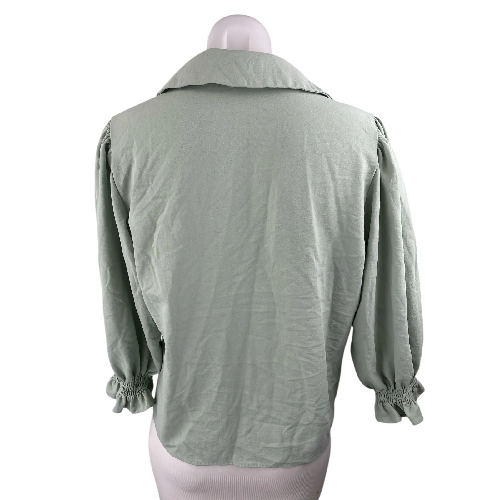 Zara Women's Green Beaded Pearl Balloon Half Sleeve Button Up Shirt Top Size M - Image 2