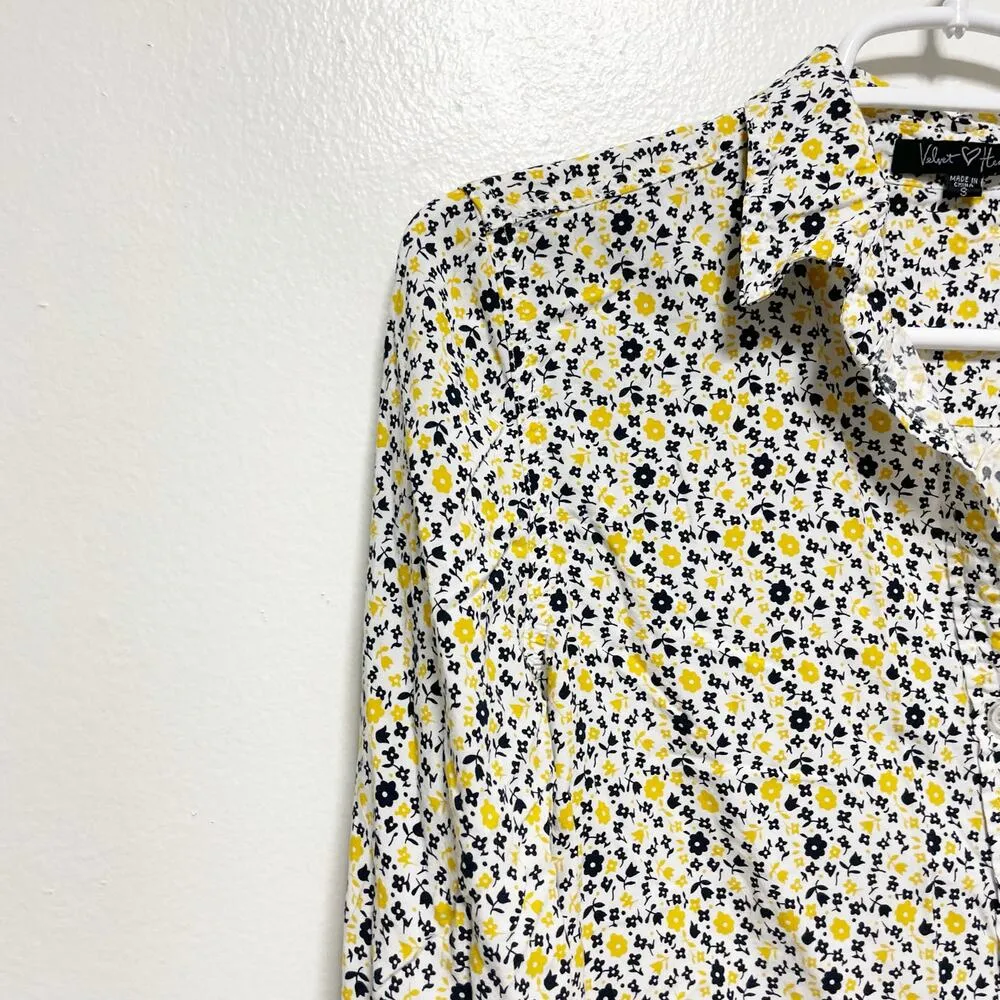 Velvet Floral Heart Long Sleeved Button Down Top - Image 4