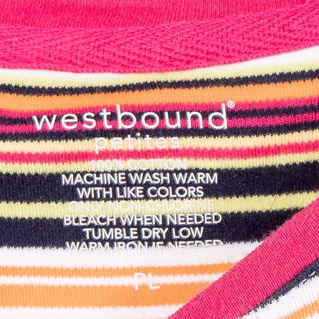 Westbound Striped TShirt PL L Petite Pink Orange White Short Sleeve Basic Staple - Image 4