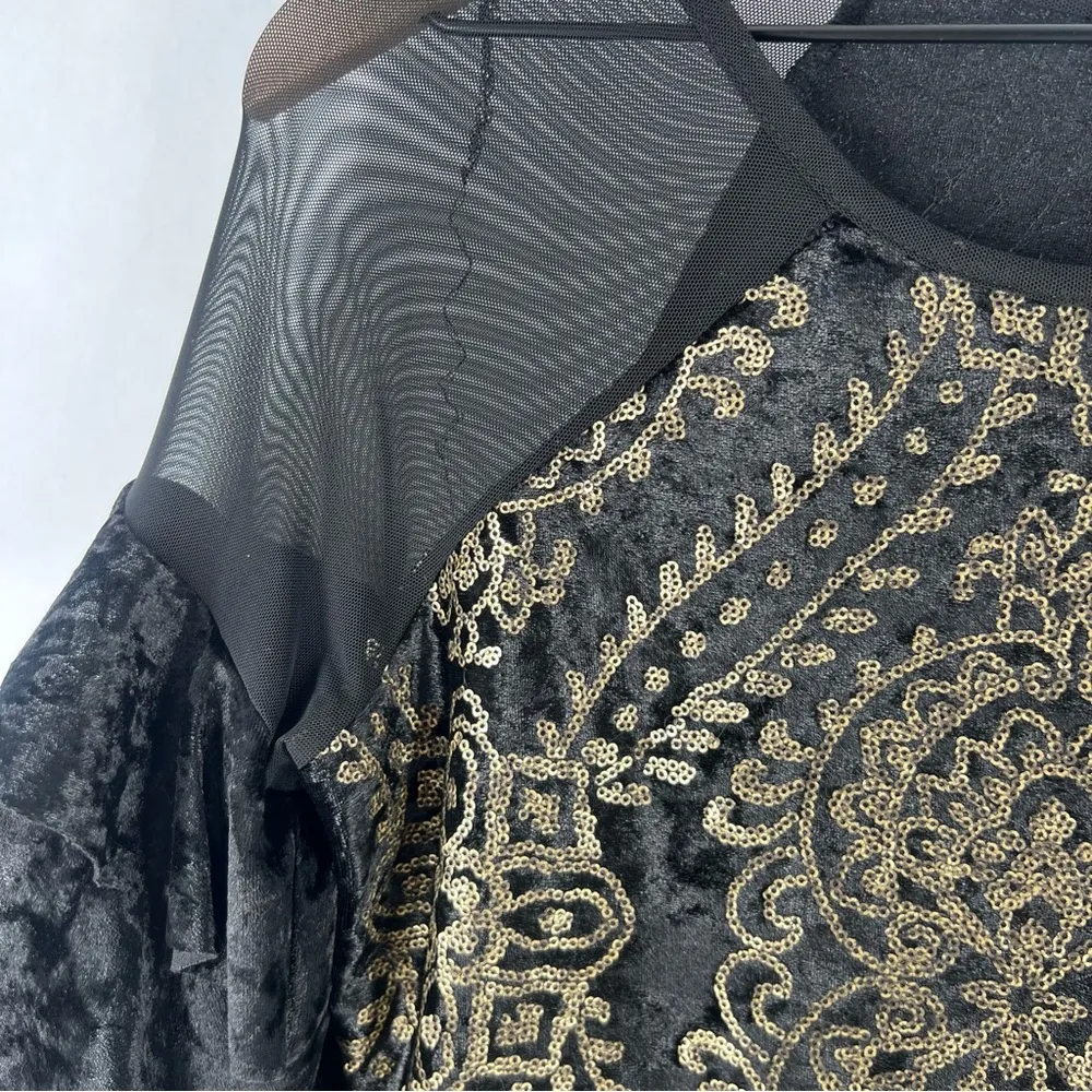 Venus Bronze Sequin Velvet Tiered Ruffle Sleeve Mesh Dark Fairy Whimsigoth Dress - Image 5