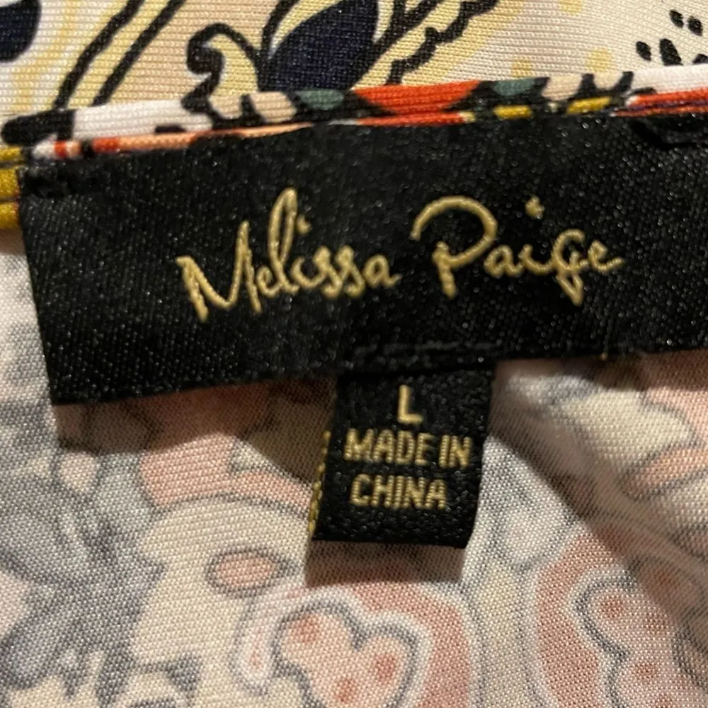 Melissa Paige 3/4 Sleeve Asymmetrical Print Midi Dress Blue Size Large - Image 6