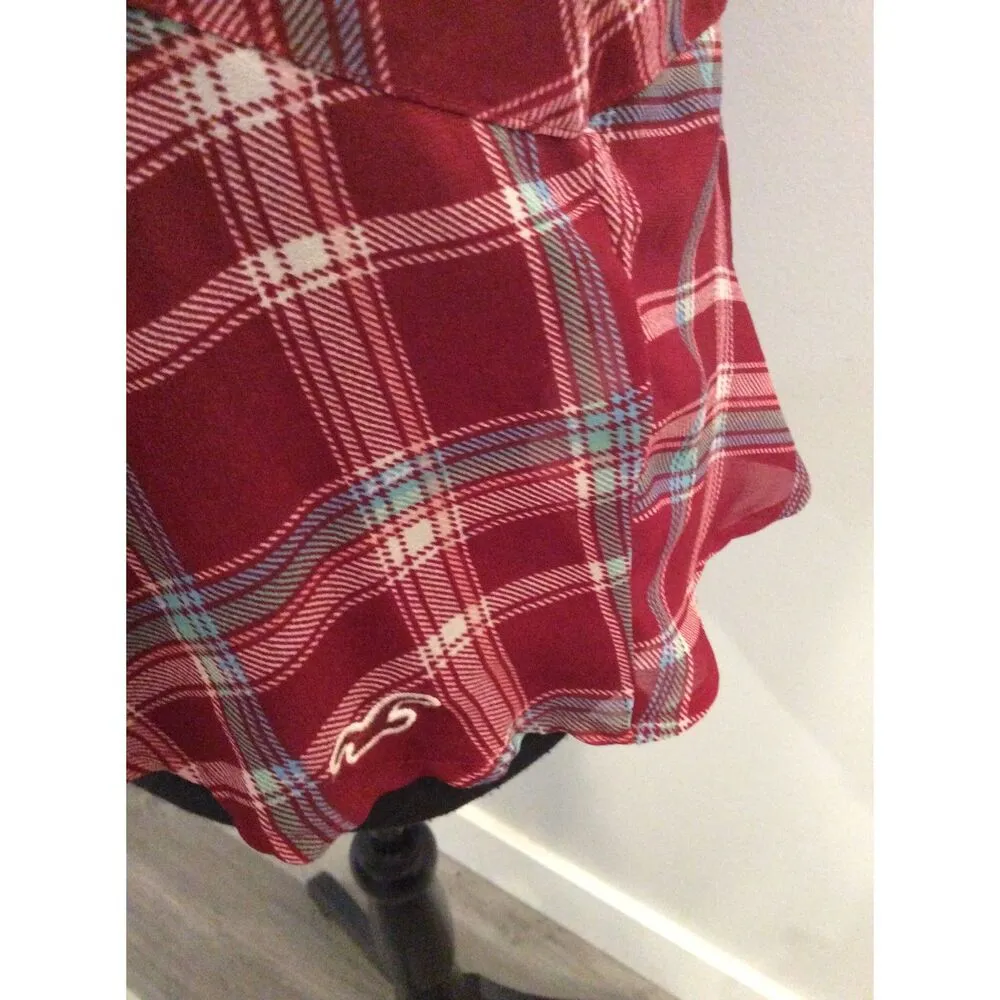 Hollister Sheer Peplum Top Plaid Gold Floral Collar Sleeveless Medium M - Image 4