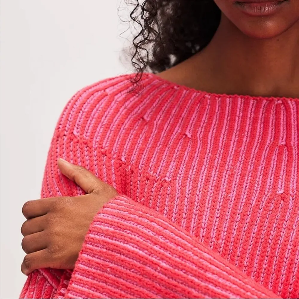 Free People Charlotte Blossom Glow Pink Rose Boho Oversized Sweater Sz Med NWT - Image 5