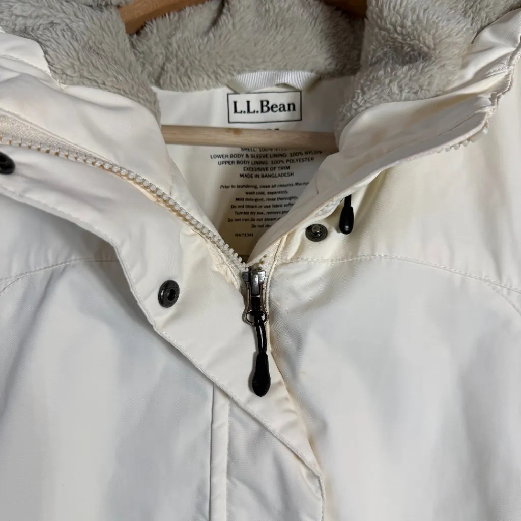 L.L. Bean Winter Warmer Coat Women's Large Ivory Full Zip Long Hooded 271139 White - Image 6