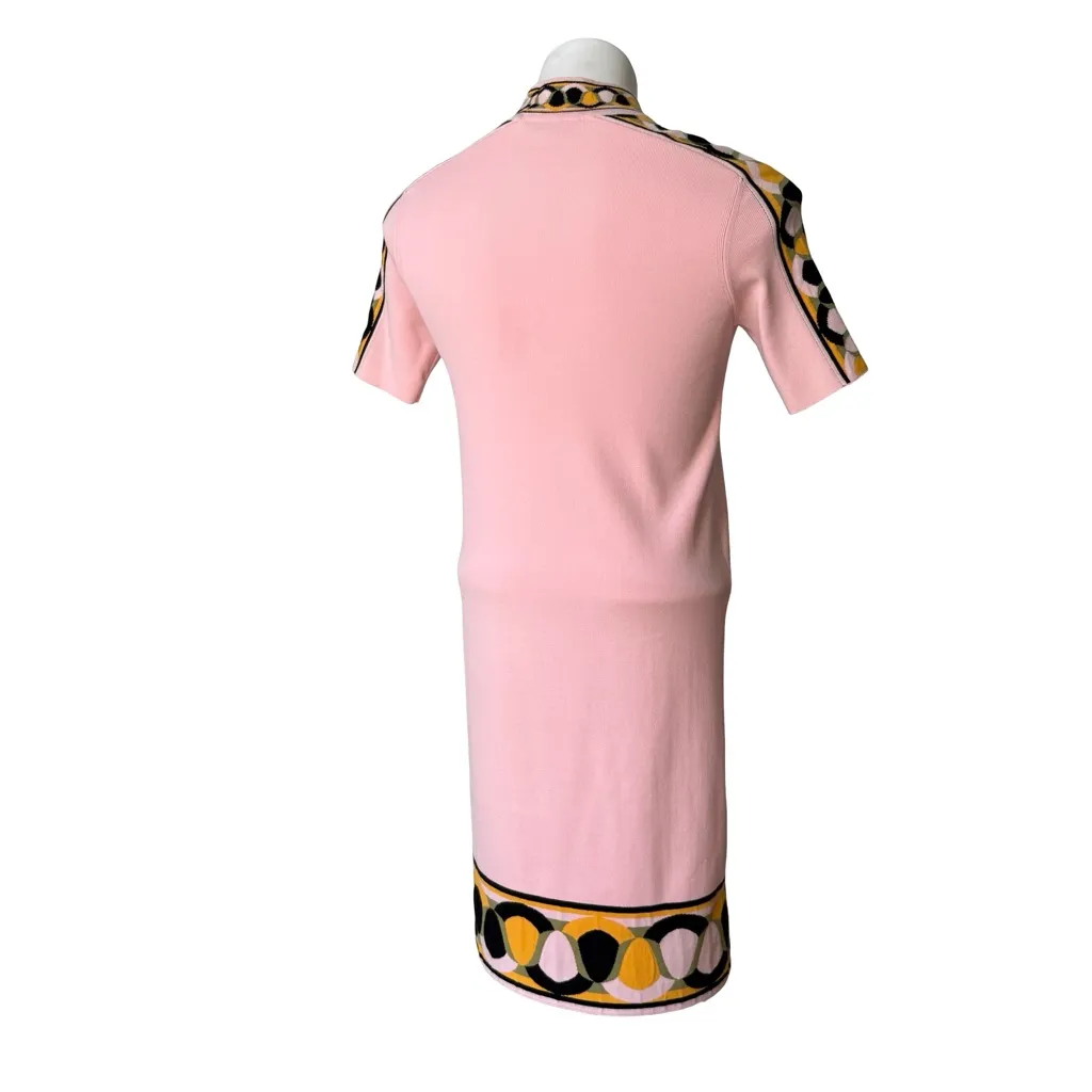 Emilio Pucci Knit Short Sleeve Mock Neck Dress with Geometric Border Trim, Sz XS - Image 6
