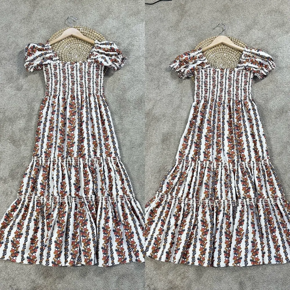 o.p.t Women’s Daphne Square Neck Smocked Maxi Dress Tiered Multicolor Floral M White Size M - Image 3