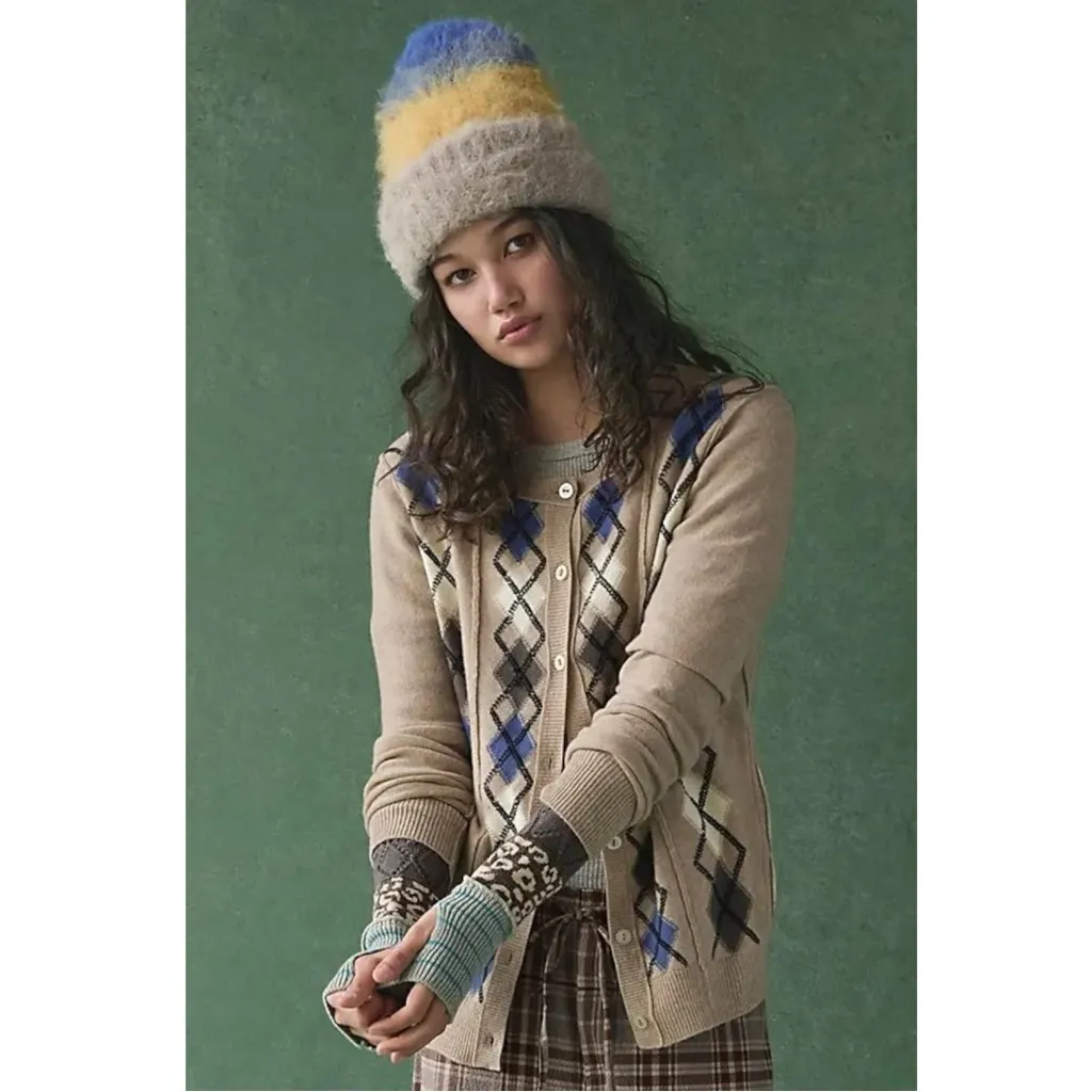 Free People Icing Beanie in Blue Gold NWT Stripes Wool Fall Winter Bohemian - Image 3