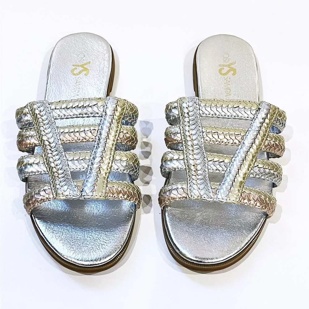 NEW Yosi Samra 9 Molly Braided Leather Slide Sandals Metallic Anthropologie NWOT Gold - Image 3