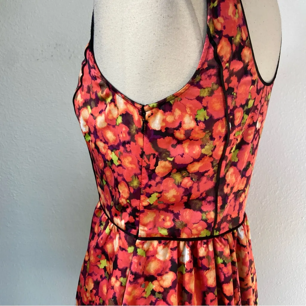 Satin & Lace Watercolor Floral Fit & Flare Cocktail Dress - Image 7