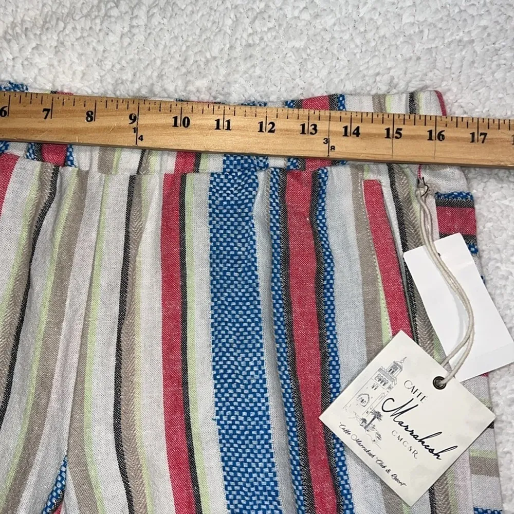 CAFFE MARRAKESH size medium striped linen capri pants elastic waist with pockets Blue - Image 3