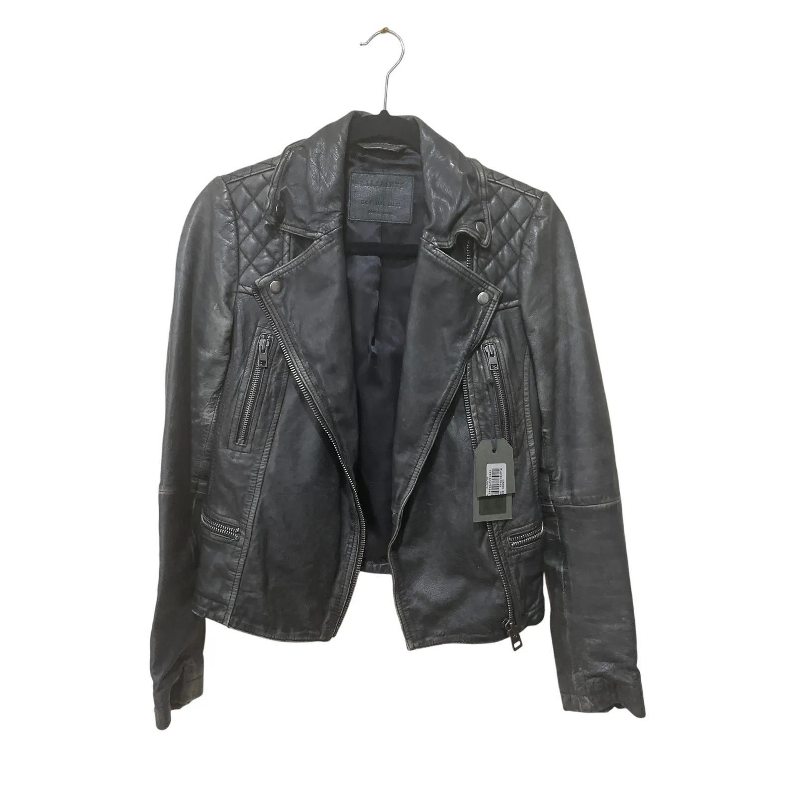 ALLSAINTS Vintage Cargo Leather Biker Jacket‎ Size 0 Gray - Image 9