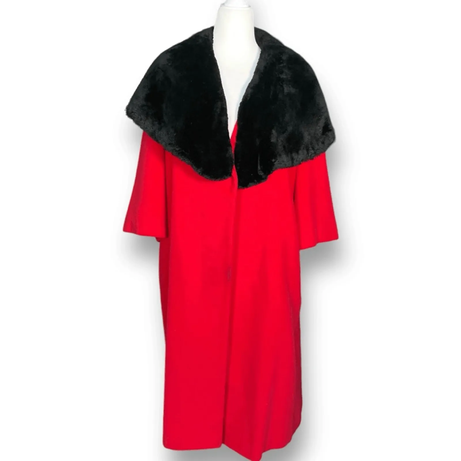 Vintage 50s Red Coat Black Faux Fur Collar Bains Las Vegas Medium Holiday Glam - Image 14