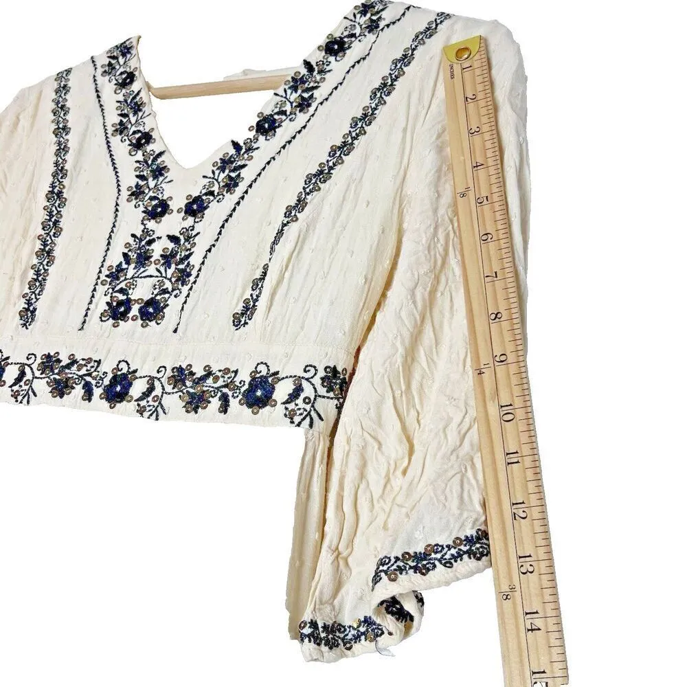 Stevie Hender Ivory embroidered women drop  bohemian shoulder midi dress size S - Image 7