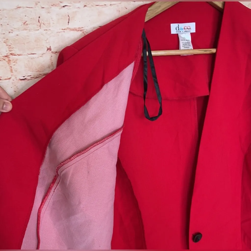 Denim & Co. Vibrant Red Short Sleeve Blazer Single Button Size XL - Image 6