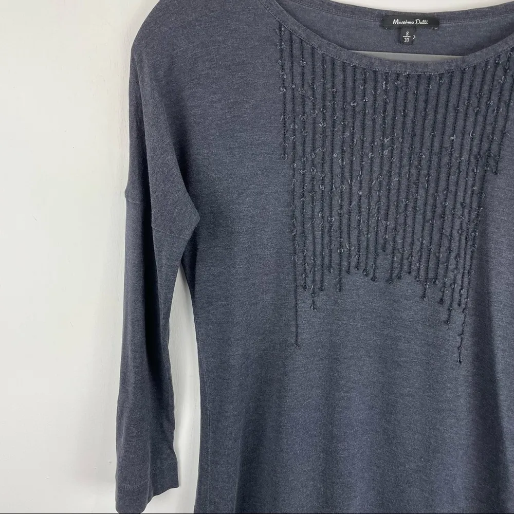 Massimo Dutti Sz Small Silk Cotton Grey Textured Neck Boat Neck Top Sz Small - Image 5
